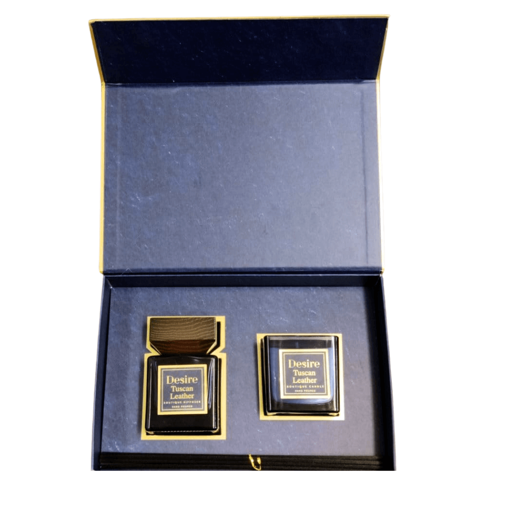 Tuscan Leather Jar Candle & Reed Diffuser Gift Set-5010792729954-Bargainia.com