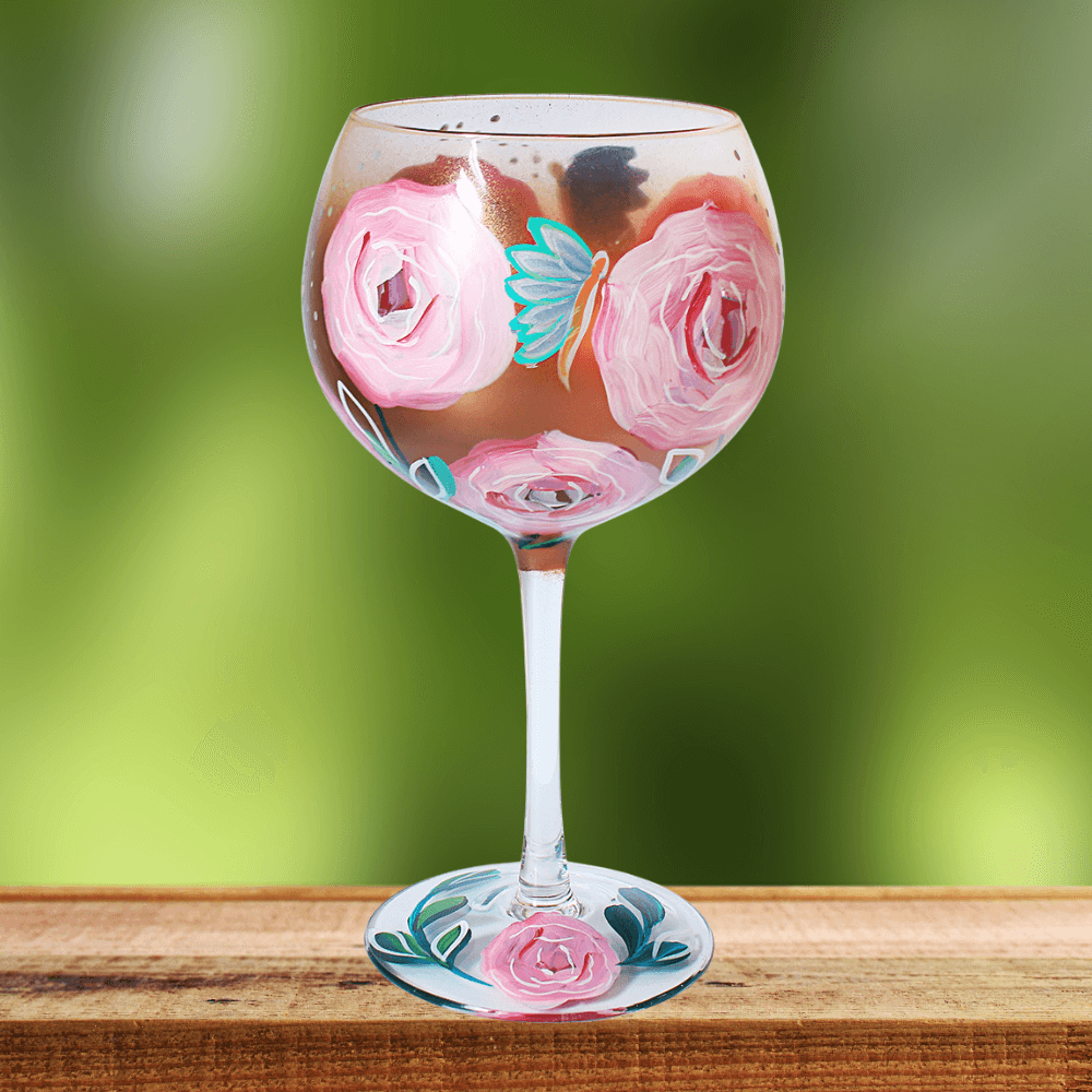 Rose Shimmer Hand Painted Gin Cocktail Glass-Bargainia.com