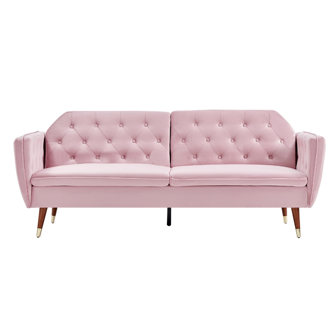 Victoria 3 Seater Velvet Click Clack Sofa Bed - Rose Pink-Bargainia.com