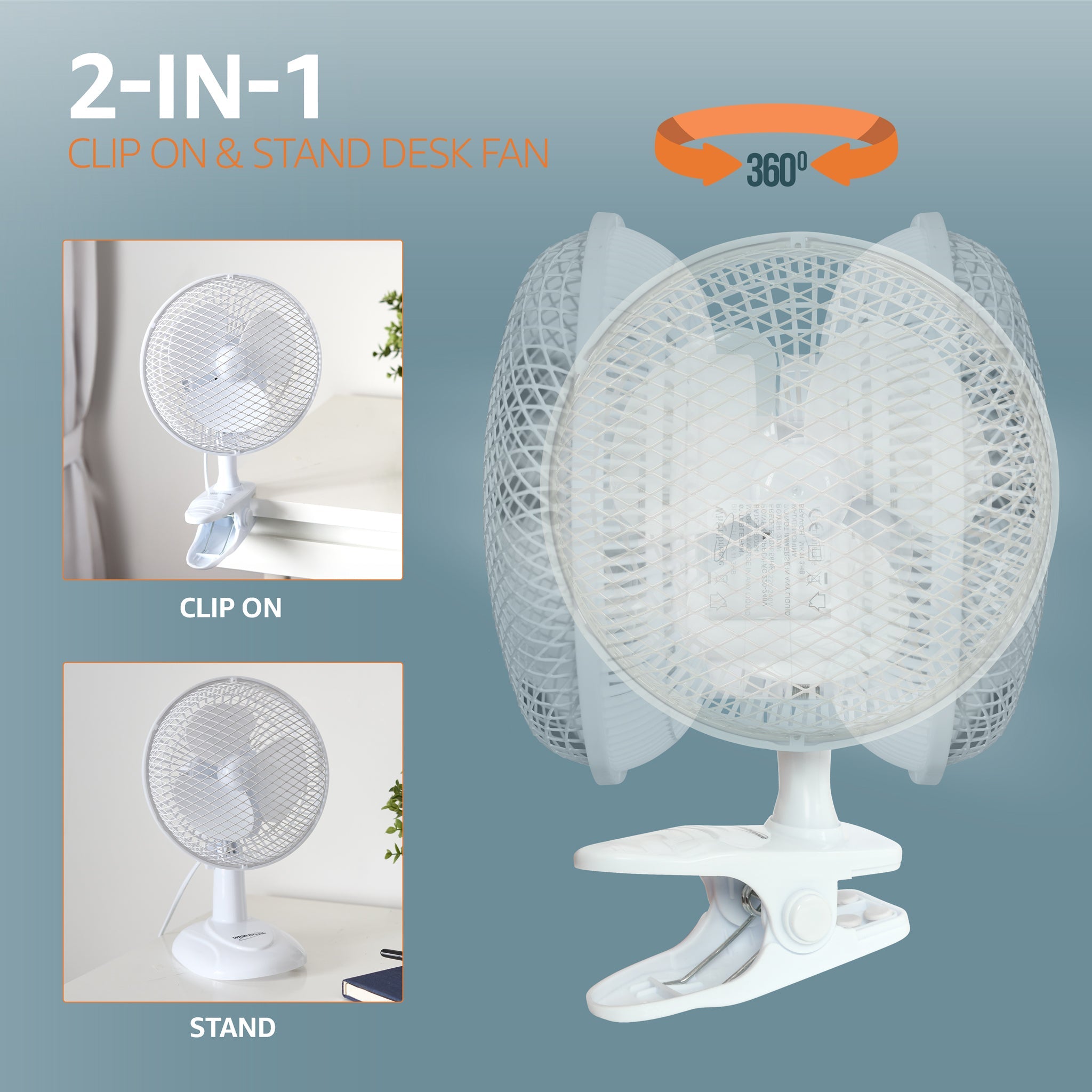 2 in 1 Clip On & Stand Desk Fan