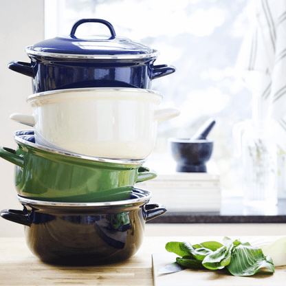 BK Indigo Heritage Round Dutch Oven - 24cm, 4.2L, German Enamelled Casserole with Lid - Blue-4895156659266-Bargainia.com