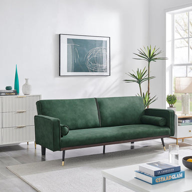 Jenna 3 Seater Split Back Faux Suede Click Clack Sofa Bed - Green-5056536103857-Bargainia.com