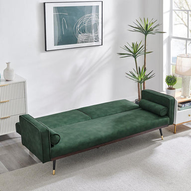 Jenna 3 Seater Split Back Faux Suede Click Clack Sofa Bed - Green-5056536103857-Bargainia.com