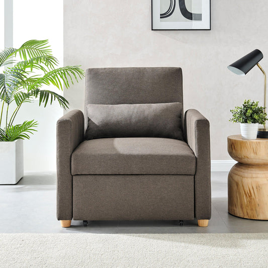 Dahlia Pull Out 1 Seater Single Armchair Bed - Brown-Bargainia.com