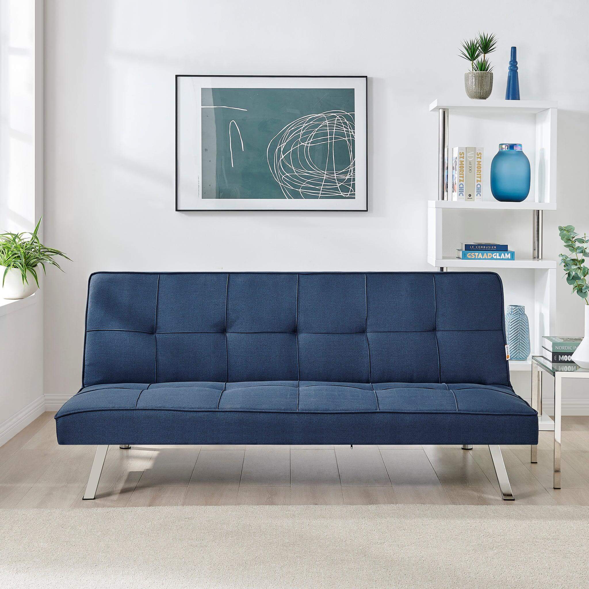 Britney Essentials 3 Seater Click Clack Sofa Bed - Navy Blue-Bargainia.com