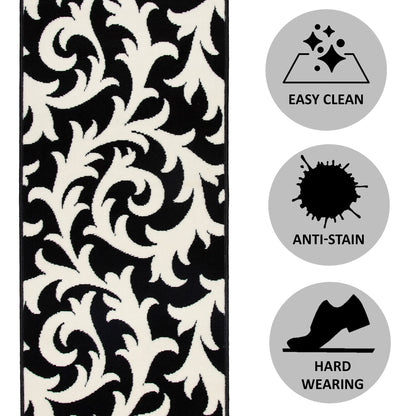 Black & White Filigree Stair Runner / Kitchen Mat - Texas (Custom Sizes Available)-5056150269984-Bargainia.com