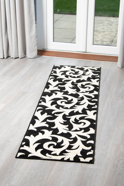 Black & White Filigree Stair Runner / Kitchen Mat - Texas (Custom Sizes Available)-5056150269984-Bargainia.com