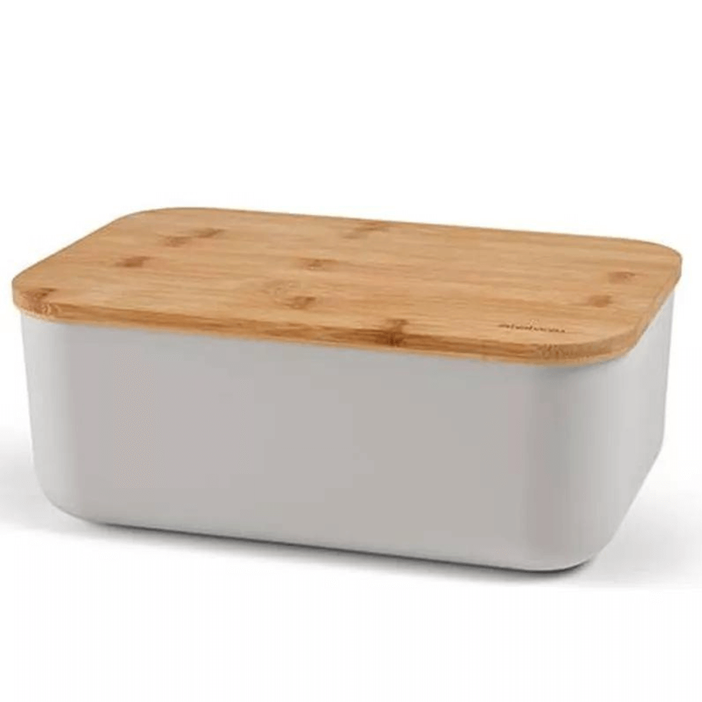 Brabantia Pure Grey Storage Bread Bin Box With Wooden Bamboo Chopping Board 5.5L-5415252018928-Bargainia.com