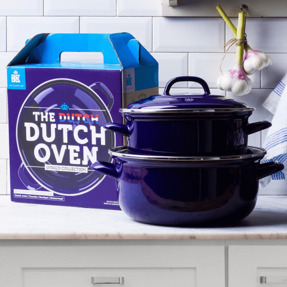 BK Indigo Heritage Round Dutch Oven - 26cm, 5.2L, German Enamelled Casserole with Lid - Blue-4895156659099-Bargainia.com