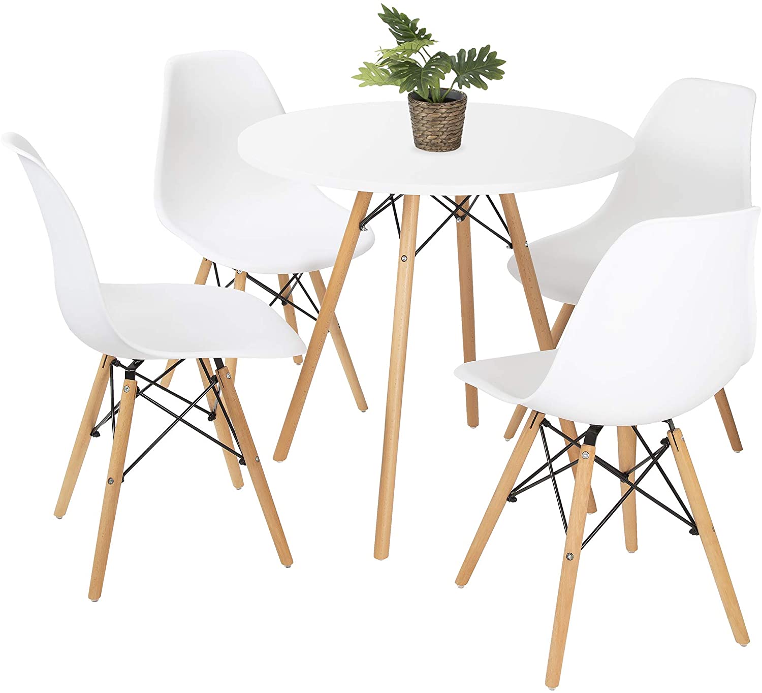 Round Dining Table & 4 Seater Chair Set | White | bargainia.com-Bargainia.com