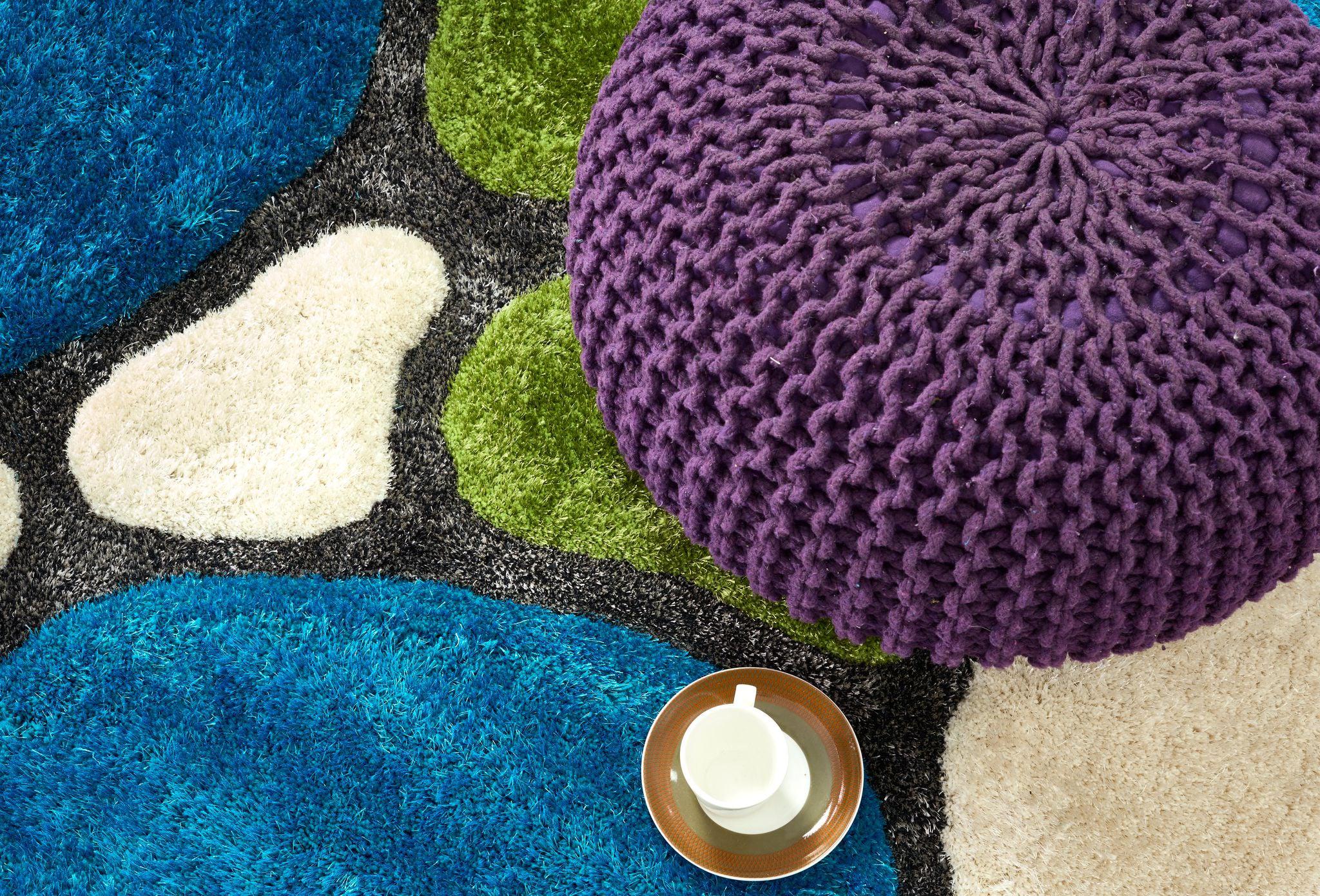 Blue and Green 3D Pebbles Shaggy Rug - Hawaii-Bargainia.com