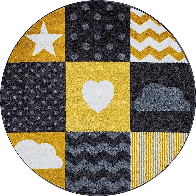 Yellow and Grey Checked Rug - Kids-4058819079904-Bargainia.com