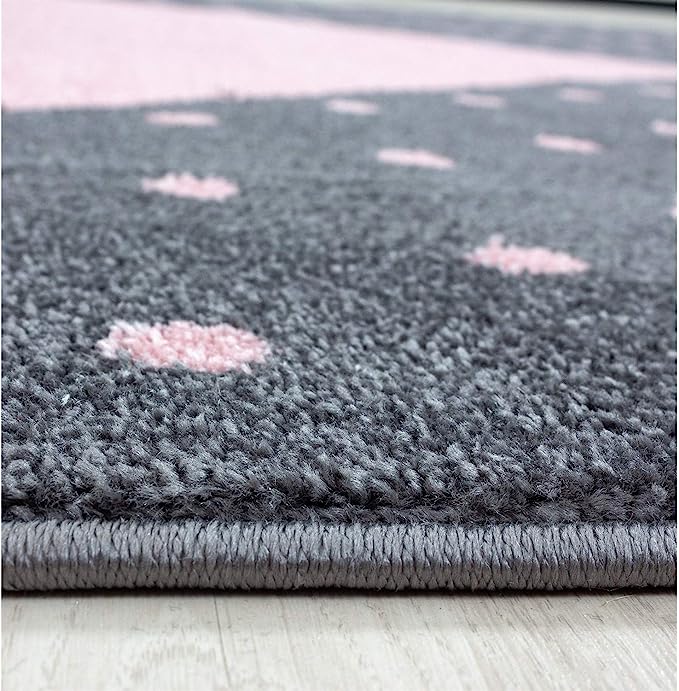 Pink and Grey Heart Kids Rug - Bambi-5056150253471-Bargainia.com