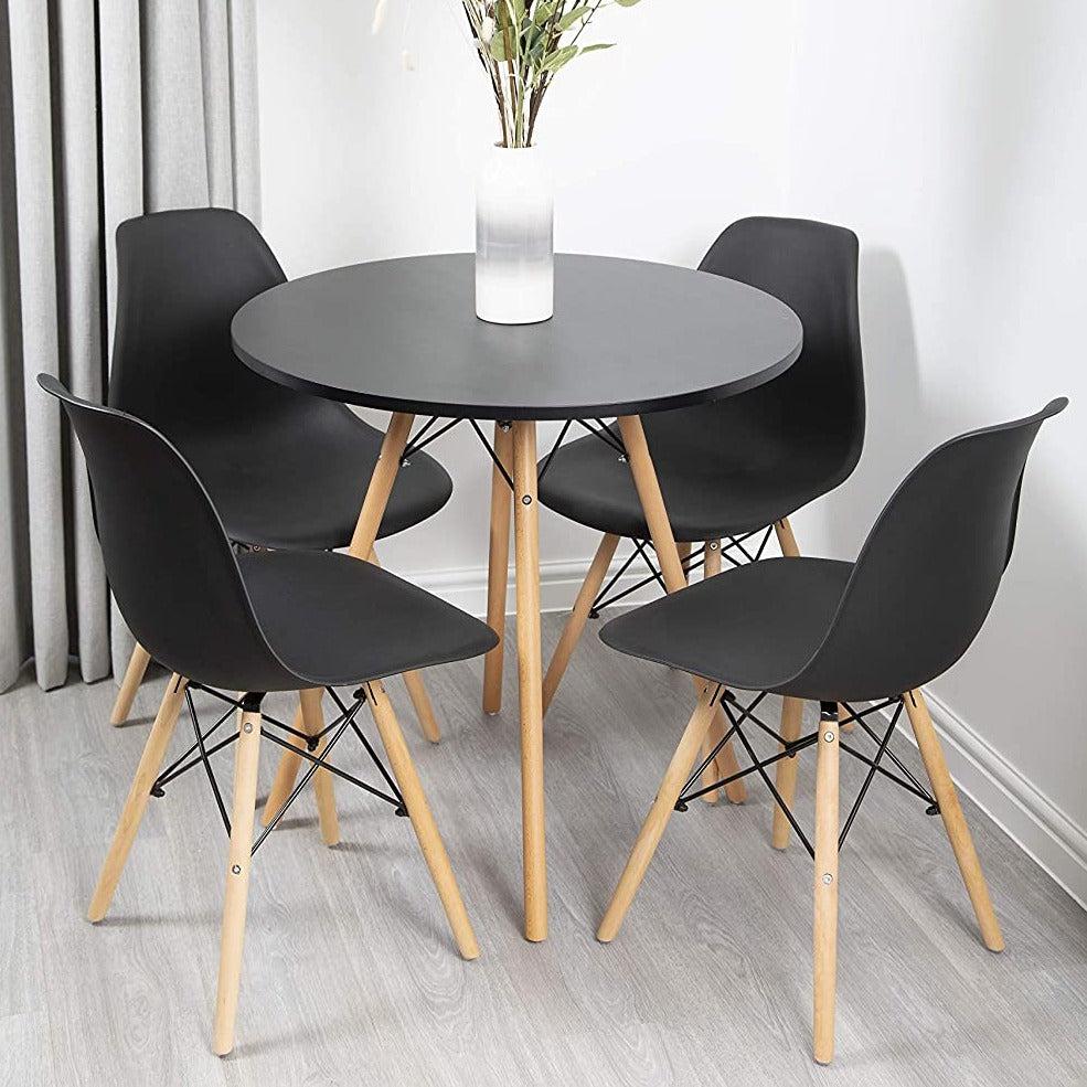 Round Dining Table & 4 Seater Chair Set | Black | bargainia.com-Bargainia.com