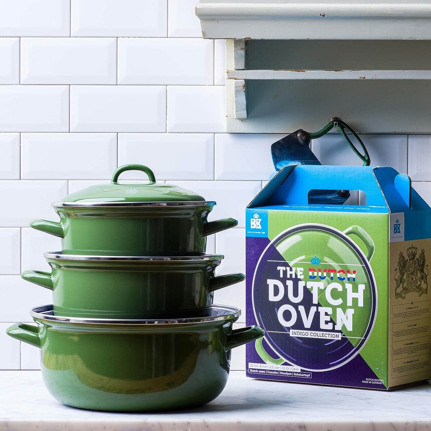 BK Indigo The Dutch Oven Heritage Round German Enamelled Casserole with Lid 20cm 2.5L - Green-4895156659136-Bargainia.com