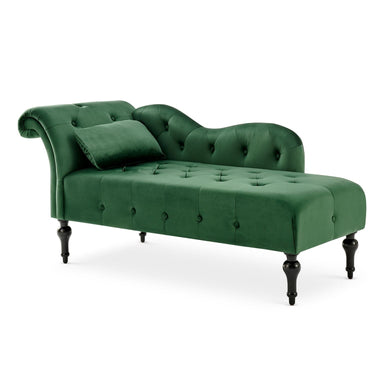 Chaise Velvet Lounge Sofa with Wooden Legs - Green-5056536103161-Bargainia.com