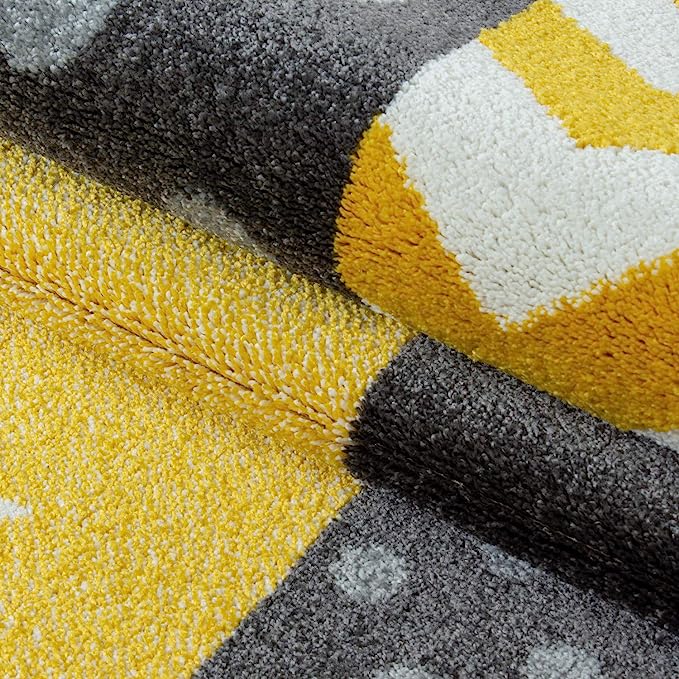 Yellow and Grey Checked Rug - Kids-4058819079904-Bargainia.com