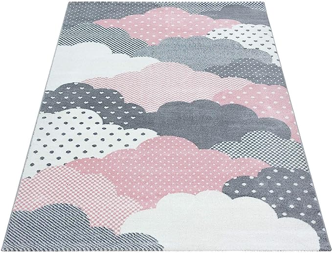 Pink and Grey Clouds Kids Rug - Bambi-5056150253372-Bargainia.com