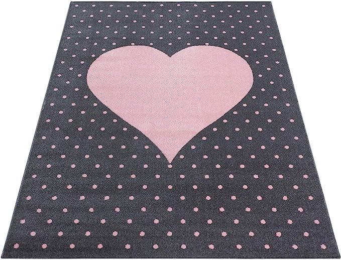 Pink and Grey Heart Kids Rug - Bambi-5056150253471-Bargainia.com