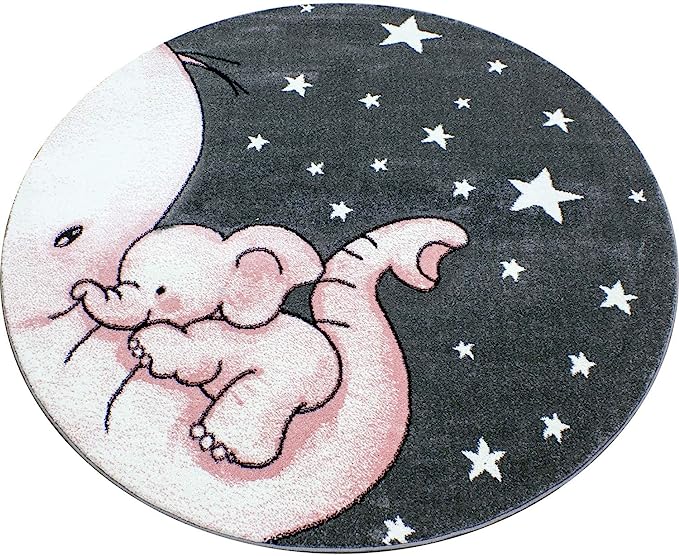 Pink Baby Elephant and Stars Rug - Kids-Bargainia.com