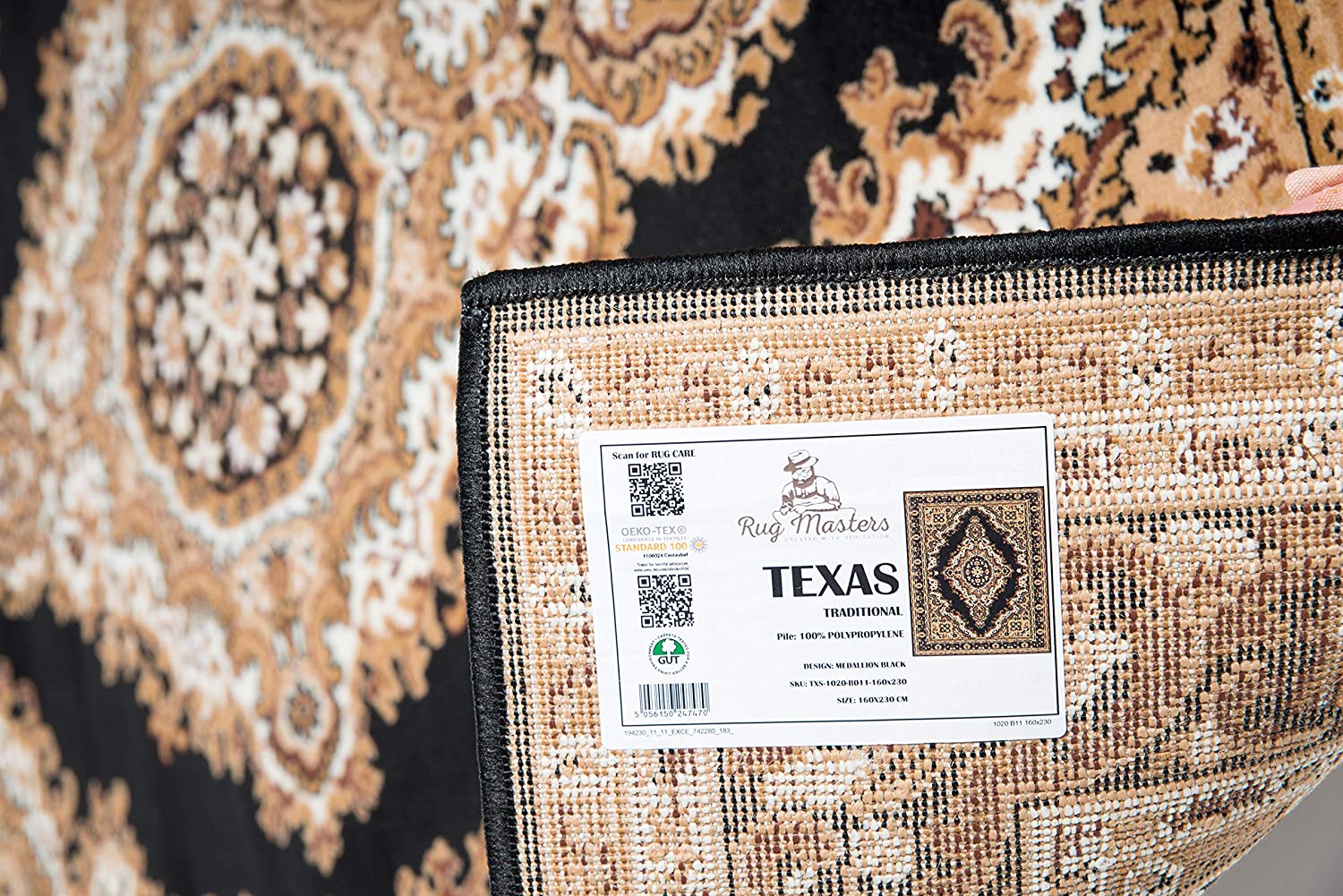 Black Traditional Medallion Design Rug  - Texas