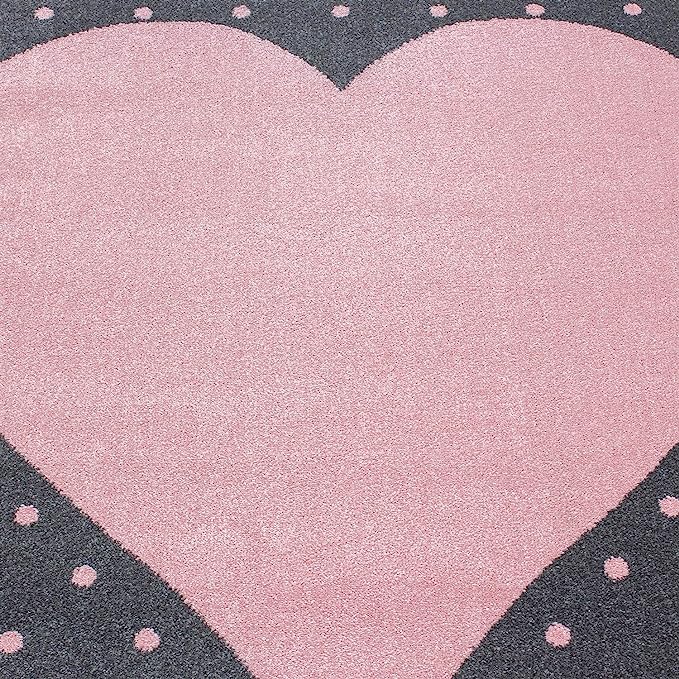 Pink and Grey Heart Kids Rug - Bambi-5056150253471-Bargainia.com