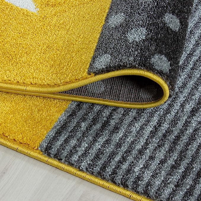 Yellow and Grey Checked Rug - Kids-4058819079904-Bargainia.com