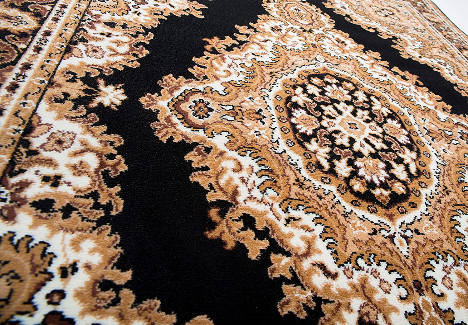 Black Traditional Medallion Design Rug  - Texas