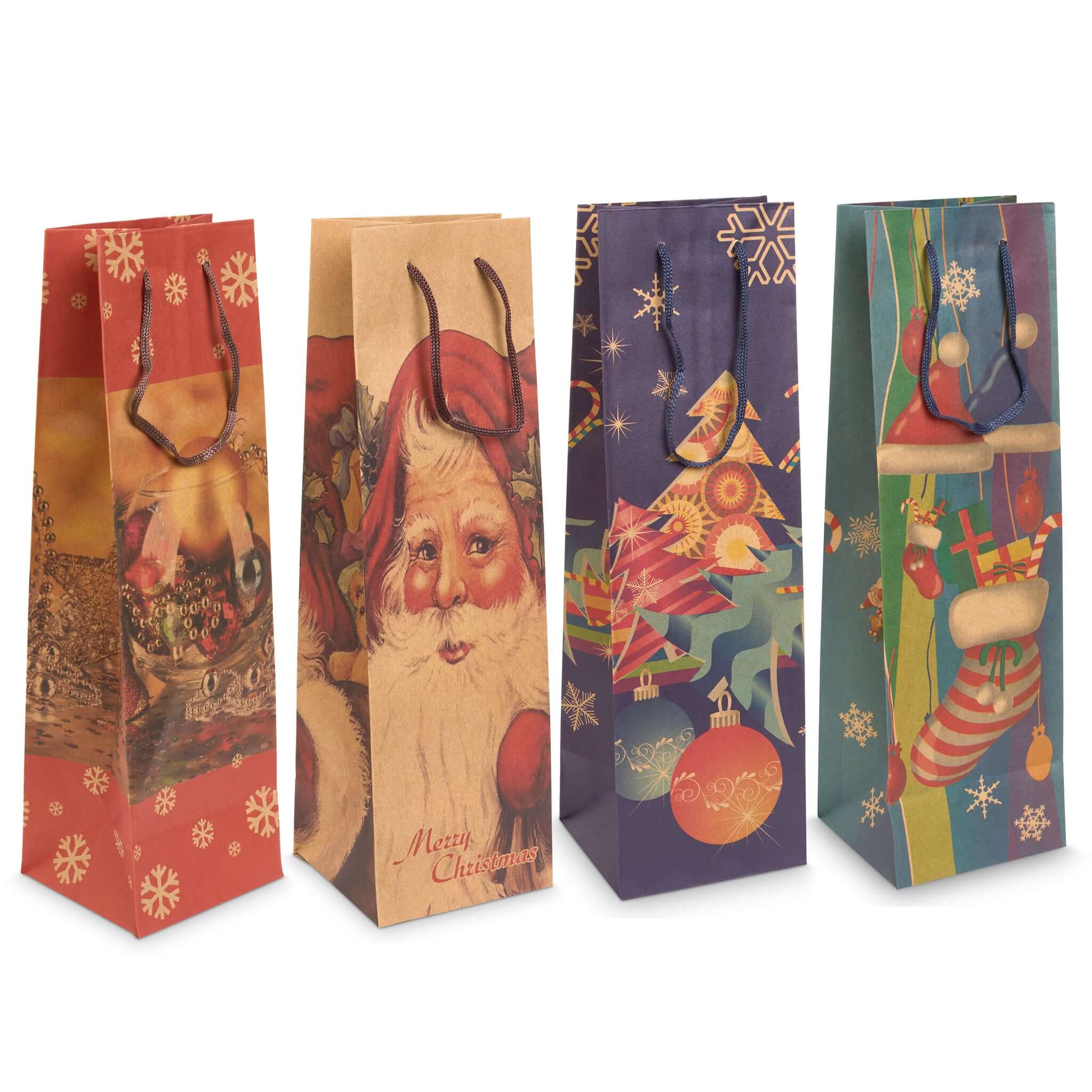 Christmas Vintage Style Gift Bottle Bag Craft Paper