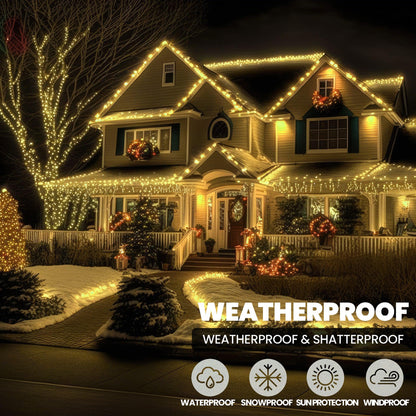 Indoor/Outdoor 8 Function LED Waterproof Fairy Lights with Green Cable (200) - Warm White-8800225807079-Bargainia.com