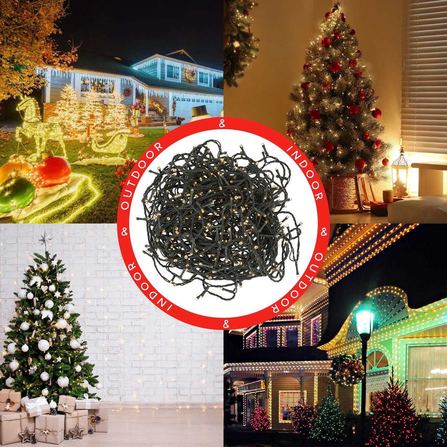 Indoor/Outdoor 8 Function LED Waterproof Fairy Lights with Green Cable (200) - Warm White-8800225807079-Bargainia.com