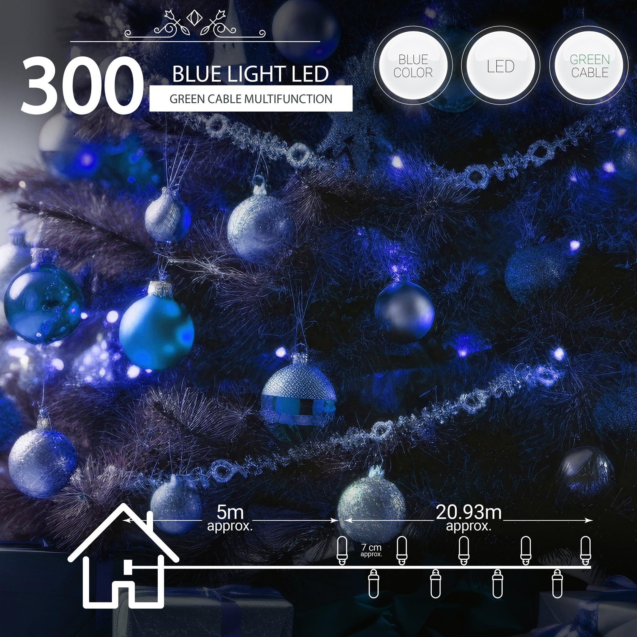 Indoor/Outdoor Static LED Waterproof Fairy Lights with Green Cable (300) - Blue-8800225808489-Bargainia.com