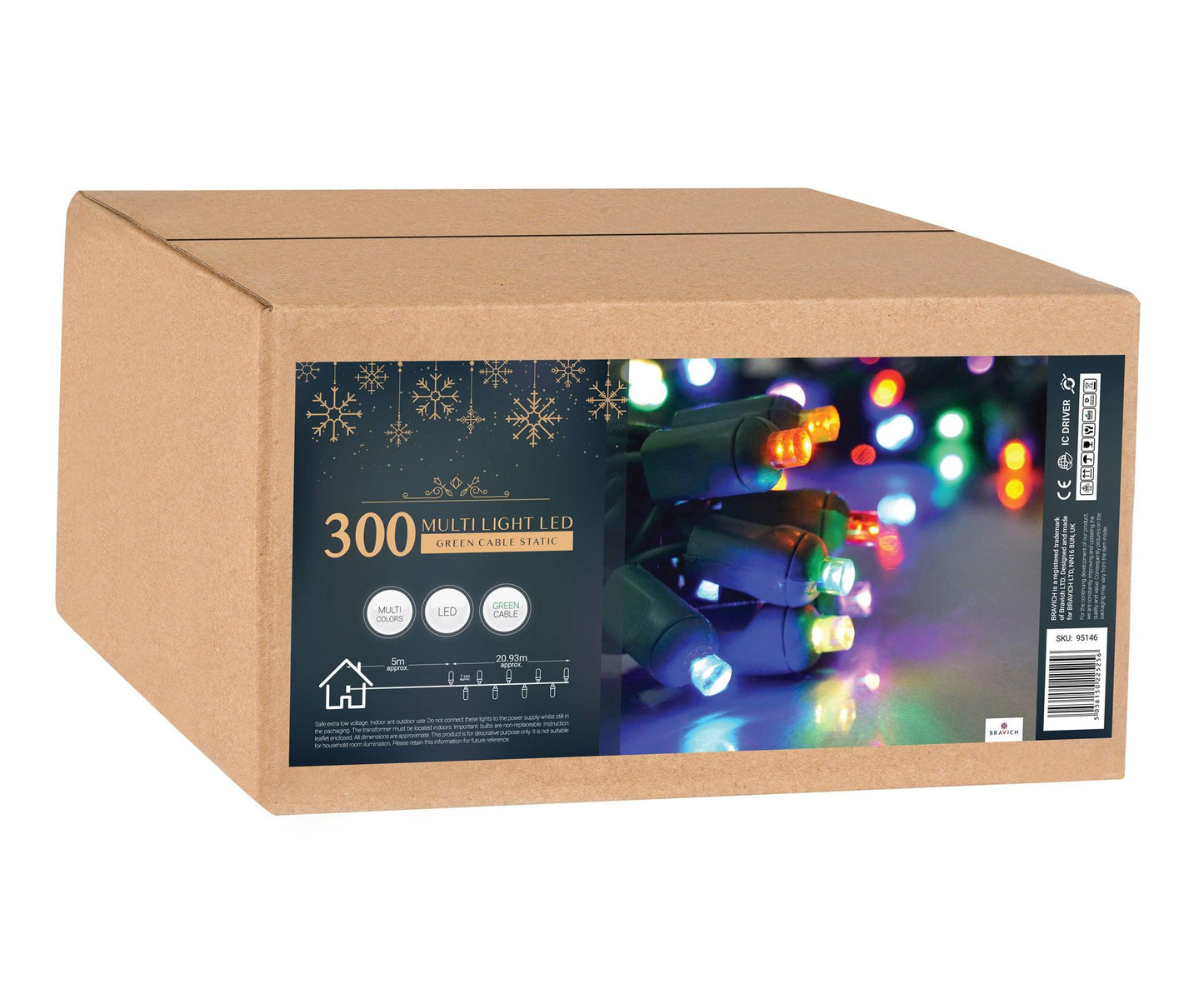 Indoor/Outdoor Static LED Waterproof Fairy Lights with Green Cable (300) - Multicoloured-8800225809219-Bargainia.com