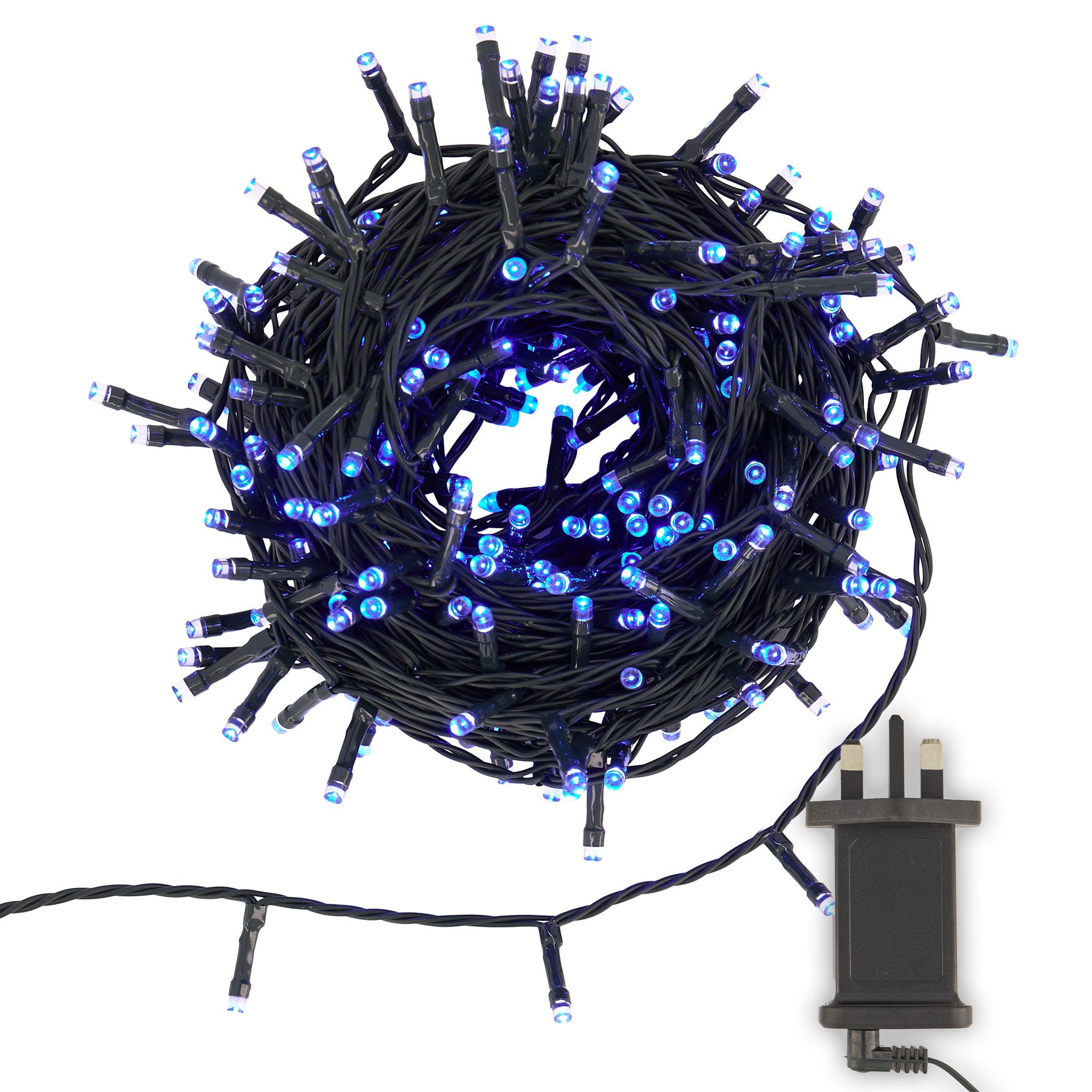 Indoor/Outdoor 8 Function LED Waterproof Fairy Lights with Green Cable (400) - Blue-8800225809639-Bargainia.com