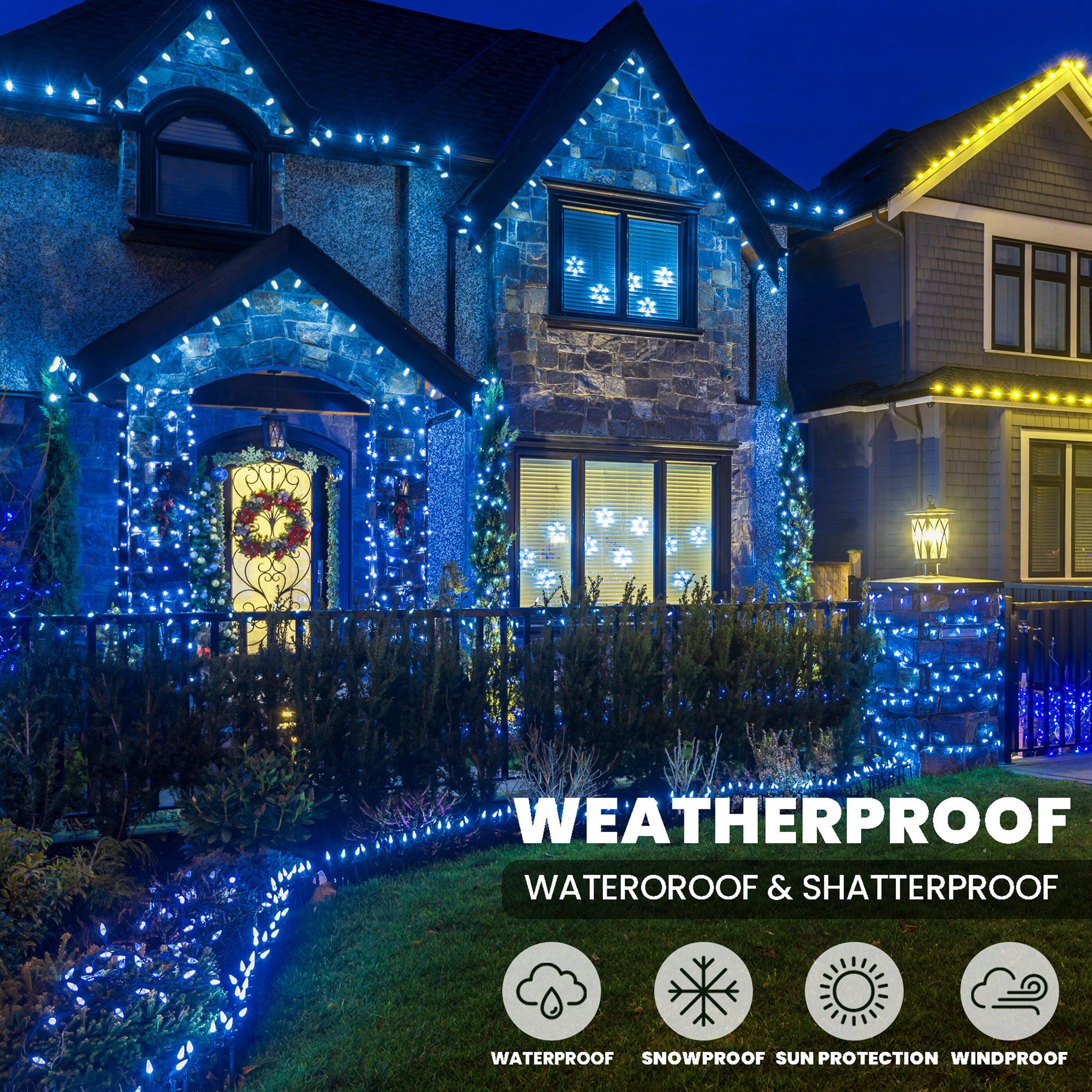 Indoor/Outdoor 8 Function LED Waterproof Fairy Lights with Green Cable (400) - Blue-8800225809639-Bargainia.com