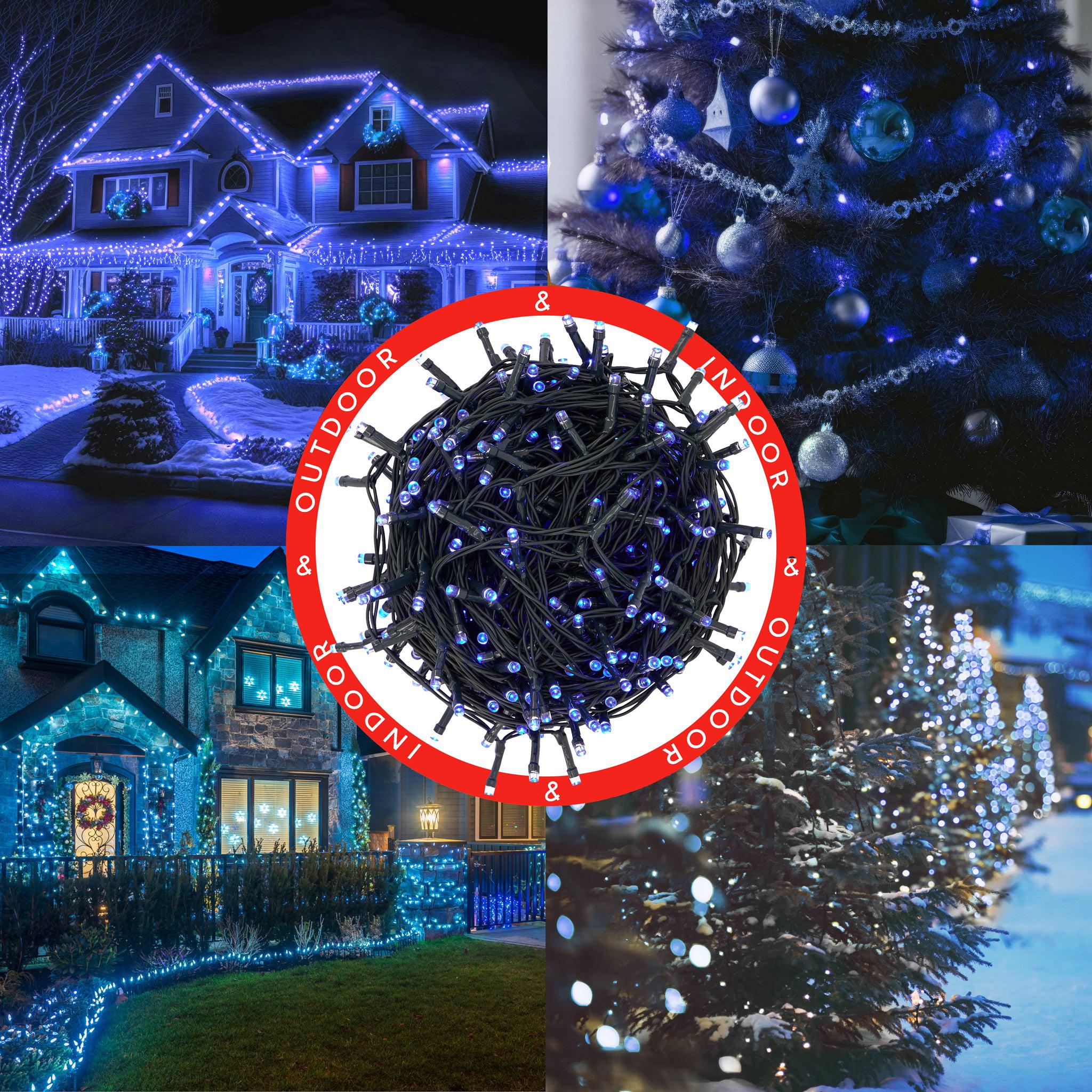 Indoor/Outdoor 8 Function LED Waterproof Fairy Lights with Green Cable (400) - Blue-8800225809639-Bargainia.com