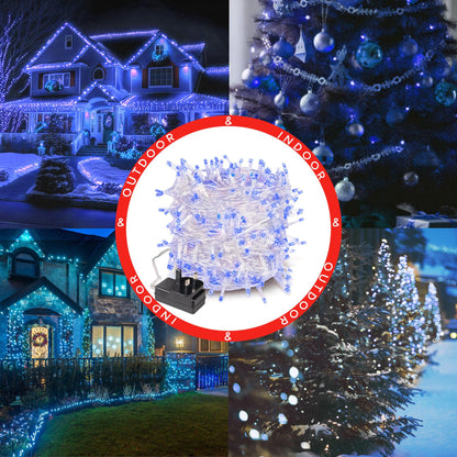 Indoor/Outdoor 8 Function LED Waterproof Fairy Lights with Clear Cable (800) - Blue-8800225811359-Bargainia.com