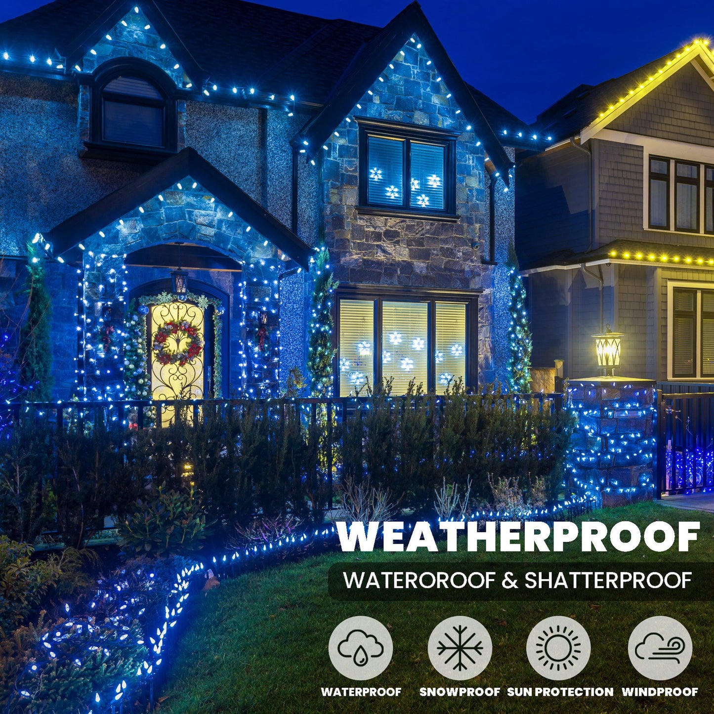 Indoor/Outdoor 8 Function LED Waterproof Fairy Lights with Clear Cable (800) - Blue-8800225811359-Bargainia.com