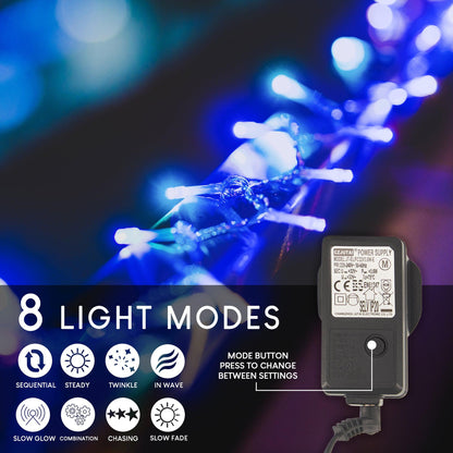 Indoor/Outdoor 8 Function LED Waterproof Fairy Lights with Clear Cable (800) - Blue-8800225811359-Bargainia.com