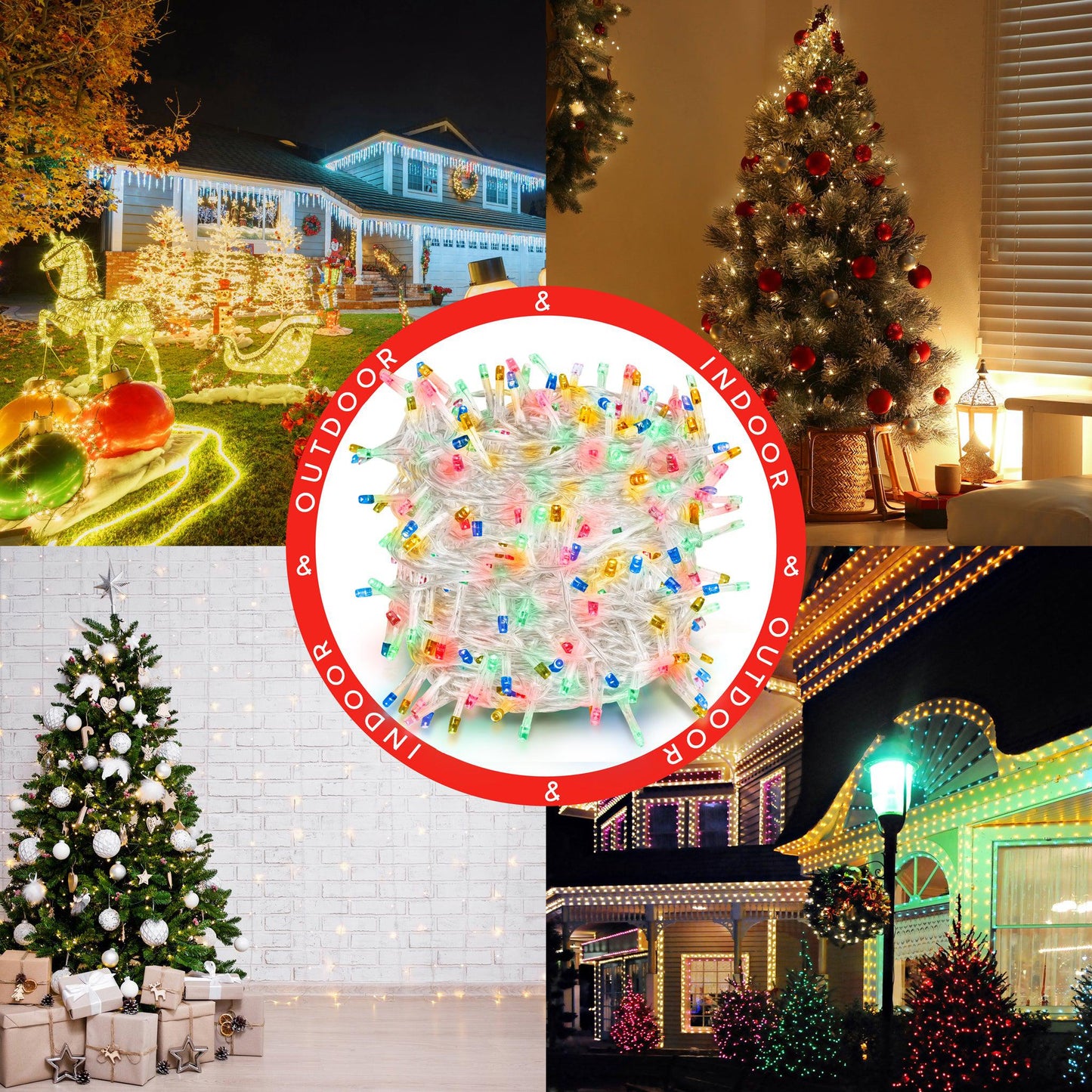 Indoor/Outdoor 8 Function LED Waterproof Fairy Lights with Clear Cable (800) - Multicoloured-8800225811779-Bargainia.com