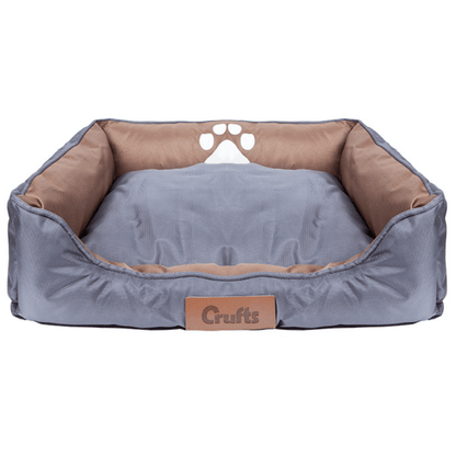 Crufts Oxford Nylon Rectangle Bolster Pet Dog Bed Grey or Beige-PMS-876034-GY-Bargainia.com