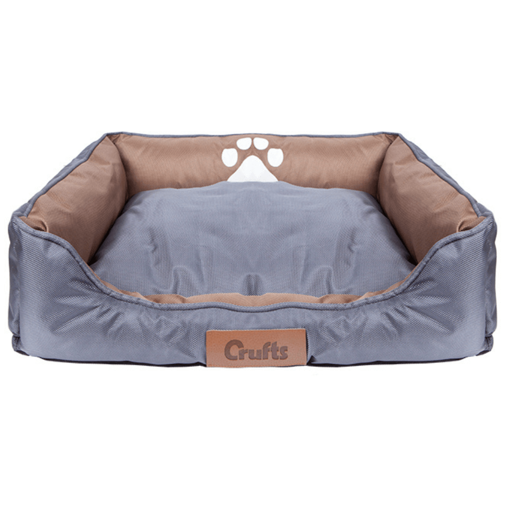 Crufts Oxford Nylon Rectangle Bolster Pet Dog Bed Grey or Beige-PMS-876034-GY-Bargainia.com