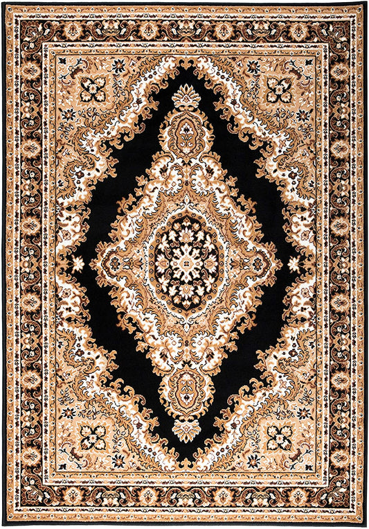 Black Traditional Medallion Design Rug  - Texas