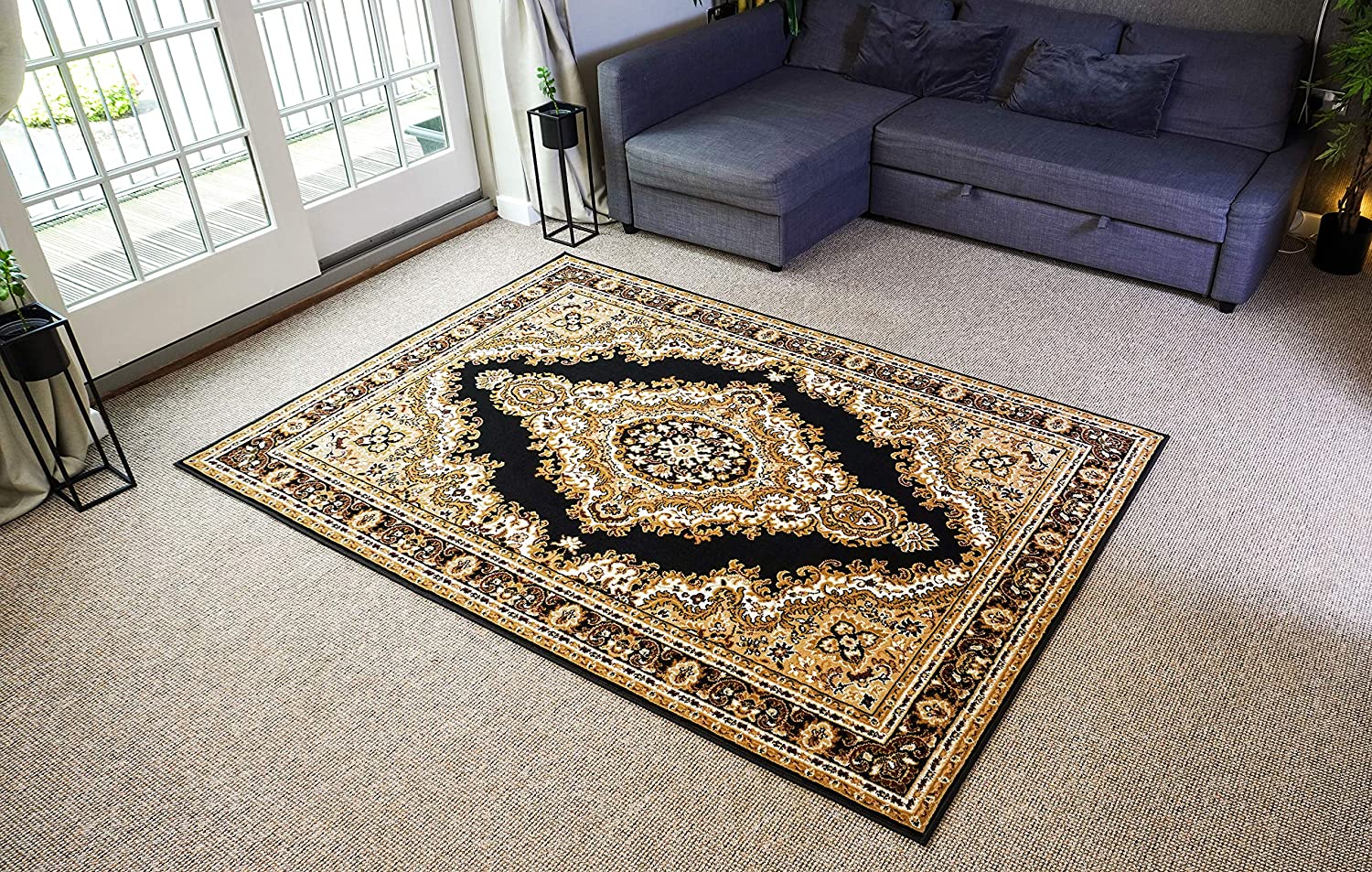 Black Traditional Medallion Design Rug  - Texas