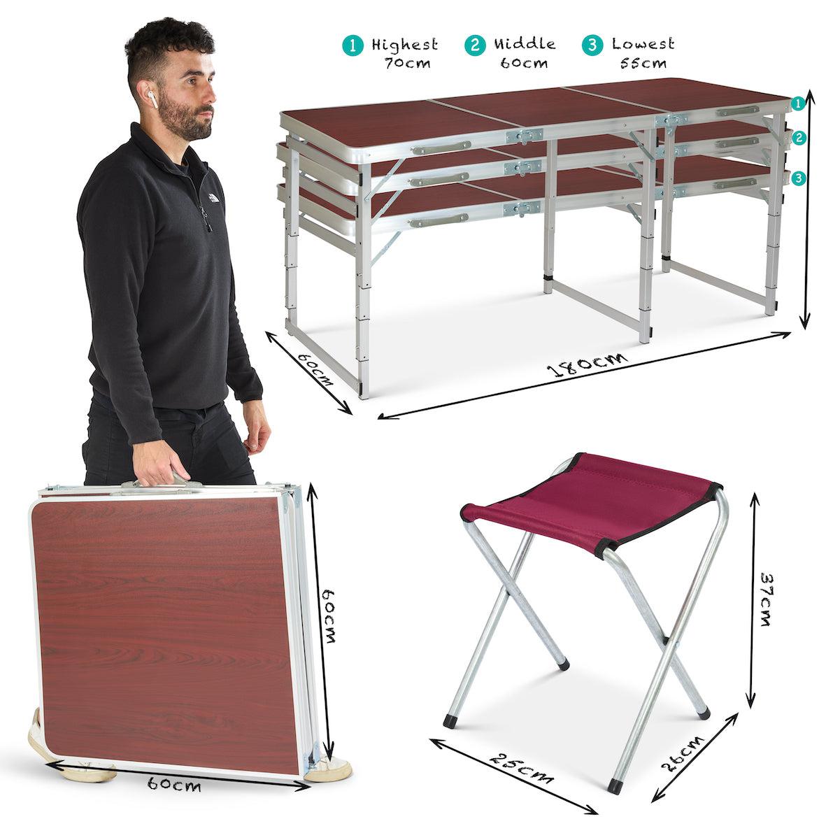 Camping Folding Table with 6 Chairs - Red Oak-Bargainia.com