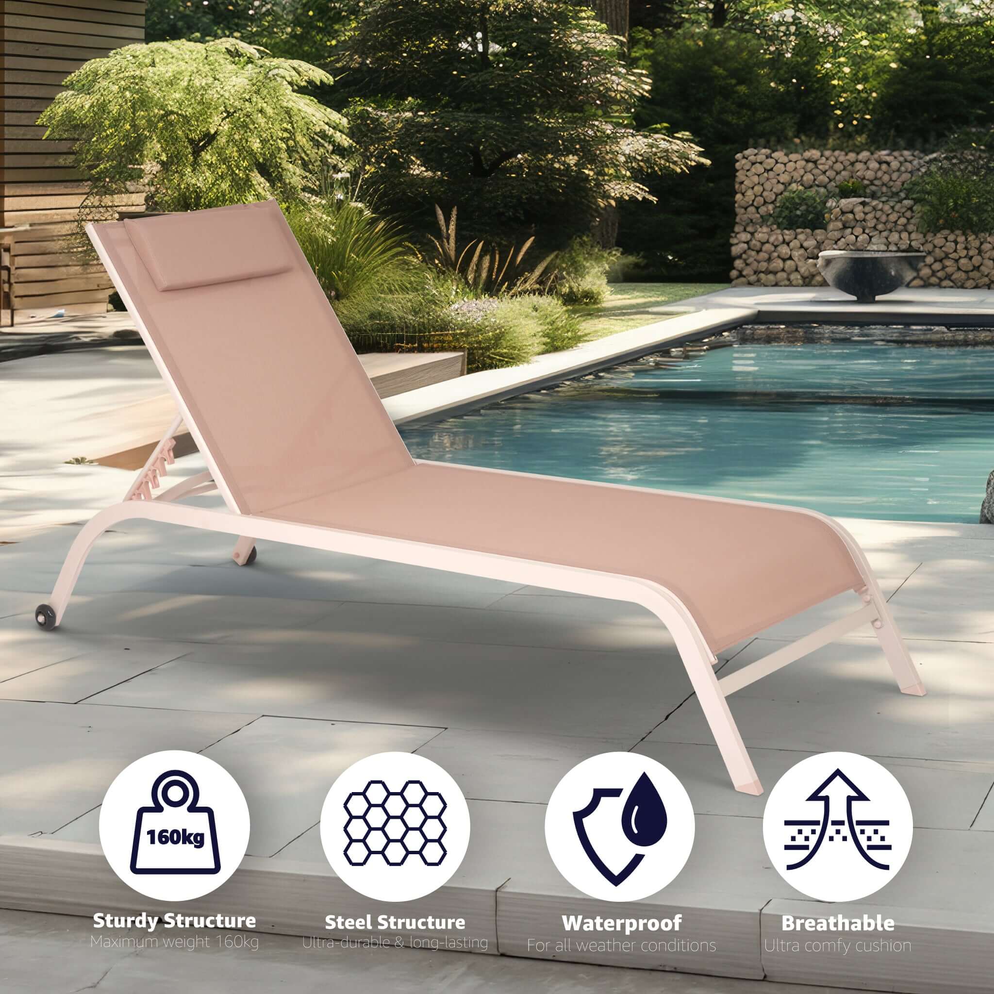 Bali Metal Sun Lounger Rose Gold Set of 2