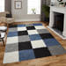 Checked Navy Shaggy Rug | Shag Pile Rug-Bargainia.com