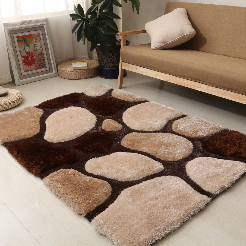 Brown and Beige 3D Pebbles Shaggy Rug | Shag Pile Rug-Bargainia.com