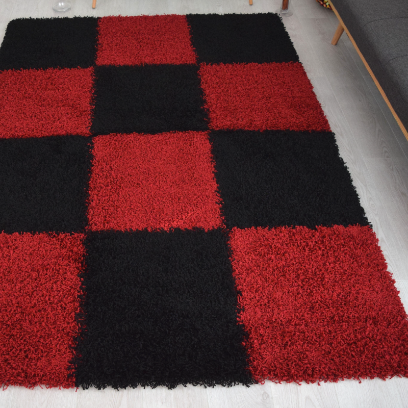 Red Checked Rug | Shaggy Rug | bargainia.com-Bargainia.com