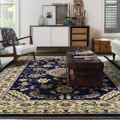 Indiana Floral Navy Traditional Rug | bargiania.com | Traditional Rugs-Bargainia.com